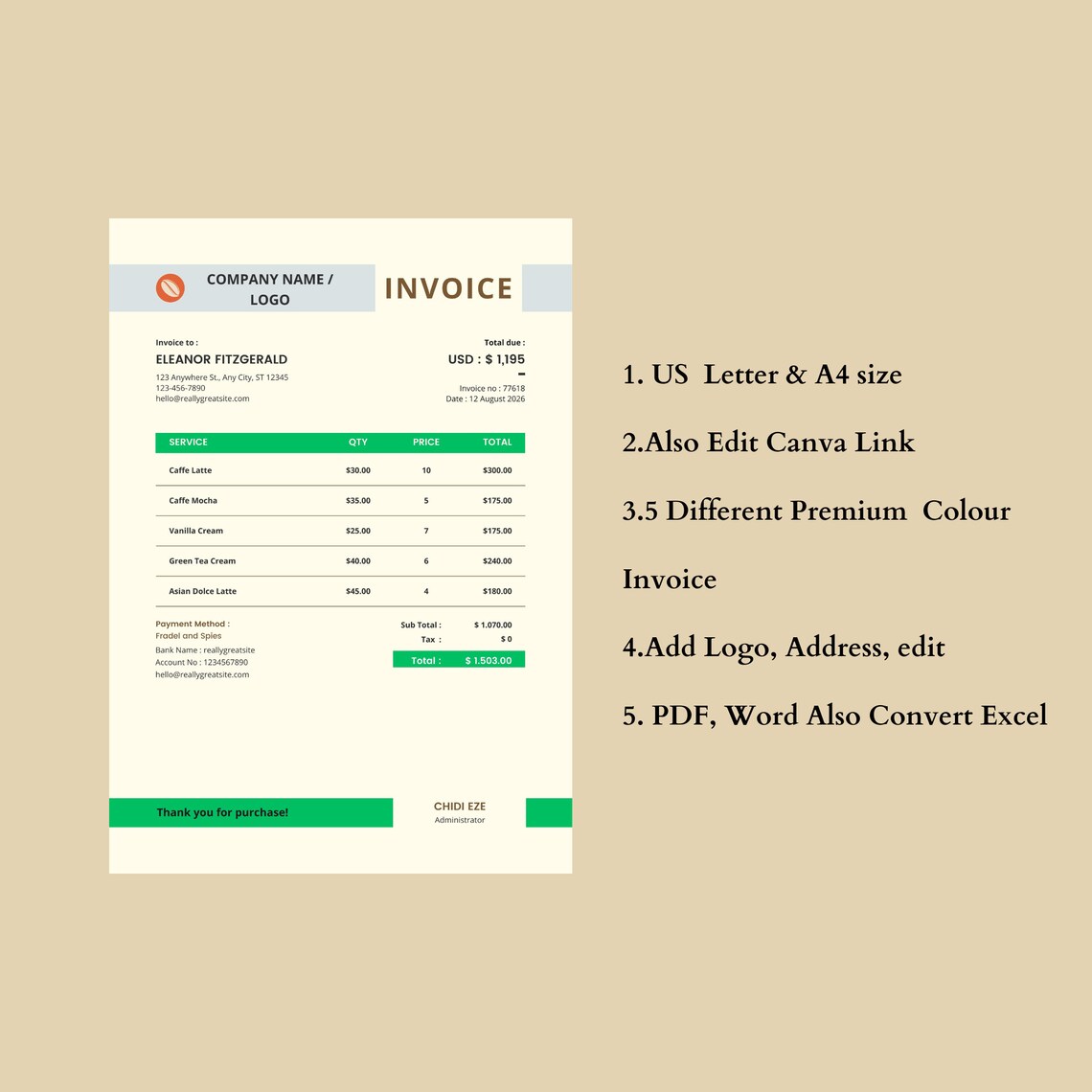 Invoice Template-invoice Template Excel-invoice Template for Small ...