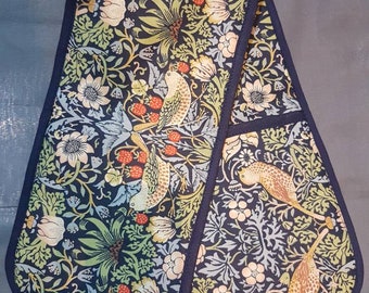 Gants de cuisine. Double gants de cuisine. William Morris. Strawberry Thief sur bleu marine et bleu marine. Cadeaux de moins de 20 ans