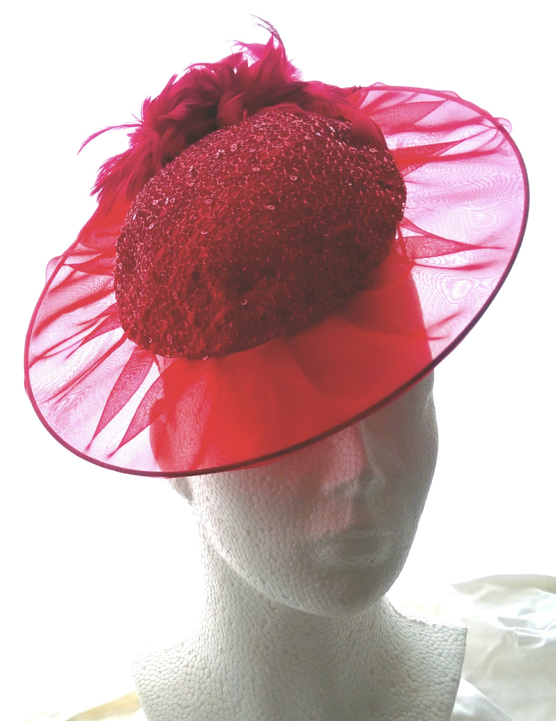 Red Hat With Feathers Sequins and 