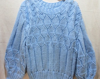 Sweter błękitny z bufiastymi rękawami w romantycznym stylu L/XL