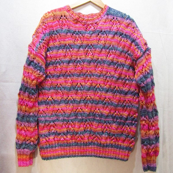 Sweter wielokolorowy we wzór warkoczowo-ażurowy L/XL