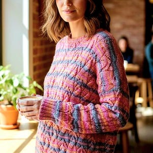 Sweter wielokolorowy, wzór warkoczowy XL