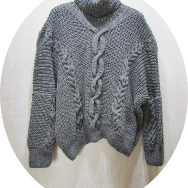 Sweter avec patentowo-warkoczowy wzór z golfem szary XL