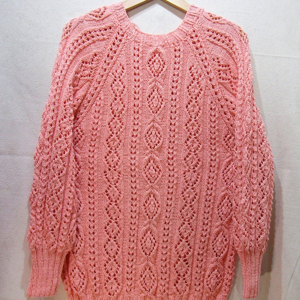 Sweter ażurowy na lato z dodatkiem przędzy z bambusa L