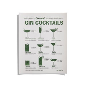 Essential Gin Cocktails Letterpress Print