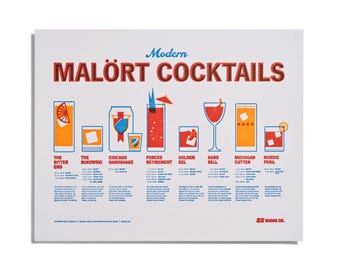 Malort Cocktails Letterpress Print • Cocktail Decor • Bar Decoration Gift • Chicago Gifts Him