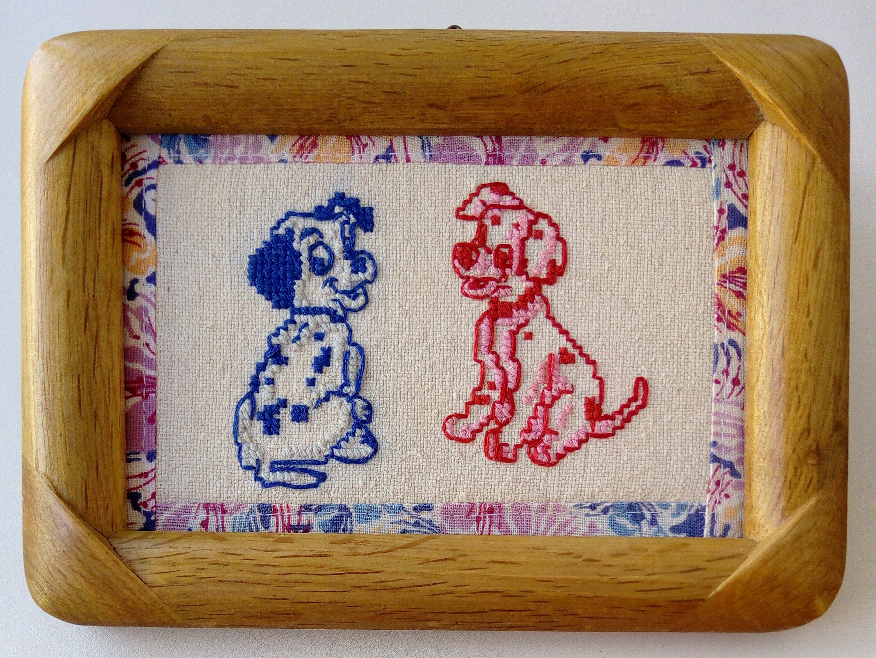 Framed needlepoint dogs cross stitch. Thinking of you gift Etsy
