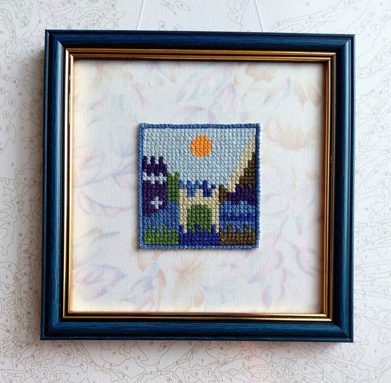 Finished cross stitch in frame Urban landscapes. Etsy