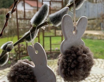 Clay pendant set “white fluffy Easter bunnies”