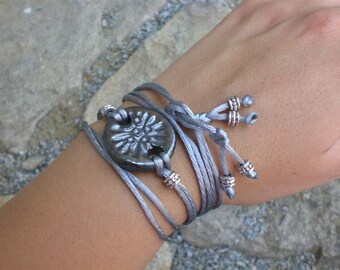 Wrap bracelet-Tonscheibe silver Black