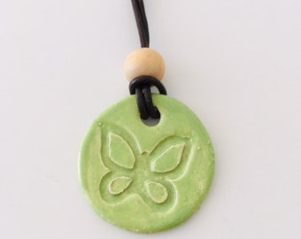 Ceramic necklace - green butterfly