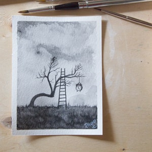 Paesaggio fantasy con albero. Acquerello 16x12 su carta Canson 300 g/m2