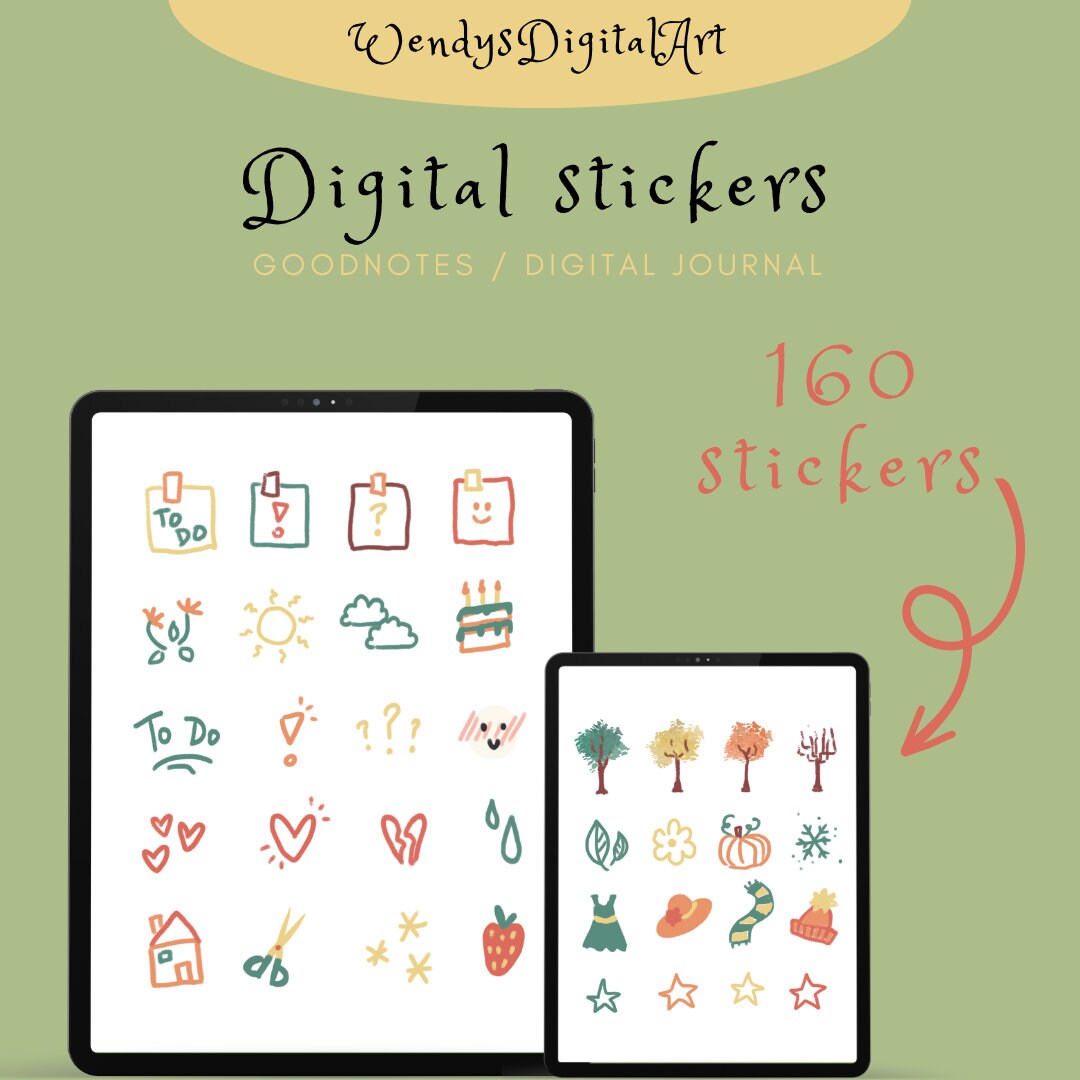 Digital Stickers Goodnotes Stickers Pack Doodle Etsy
