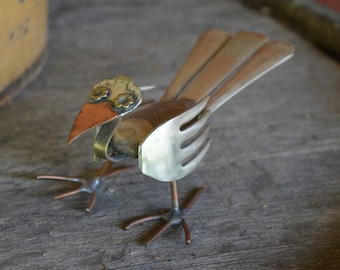 Spoon Bird Silverware Sculptures Silver Copper Eclectic Metal Art Silverware Animal Gift Handmade - Victor Fritch