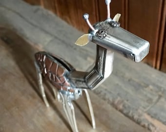 Giraffe silverware sculpture recycled metal art vintage silver plate copper brass