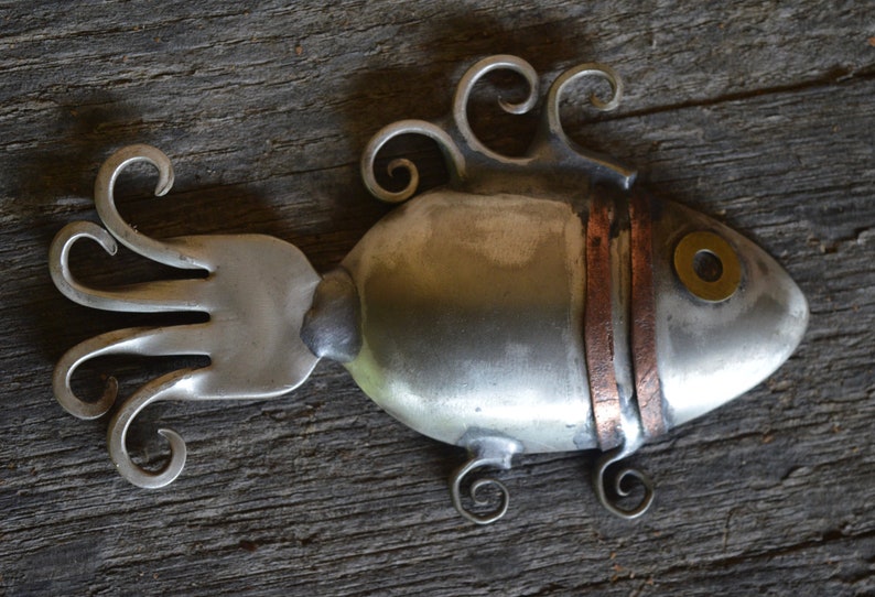 Spoon Fish Hanging Silverware Sculpture Metal Animal Handmade Etsy UK