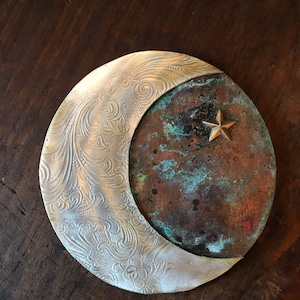 Moon Silverware Sculpture  Vintage Silver Plated Tray Copper