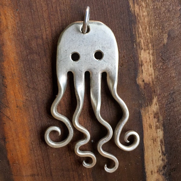 Fork Octopus Silver Pendant Silversmith Sculptures Welded Vintage Fork Eclectic Metal Art Silverware Animal Gift Handmade - Victor Fritch