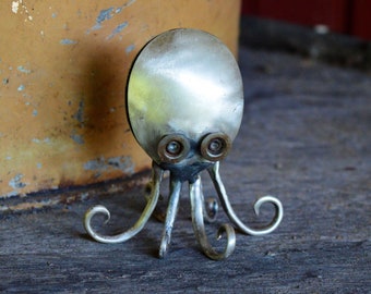 Spoon Octopus Silverware Small Sculpture Vintage Silver Fork and spoon Metal Art Silverplated Animal Handmade