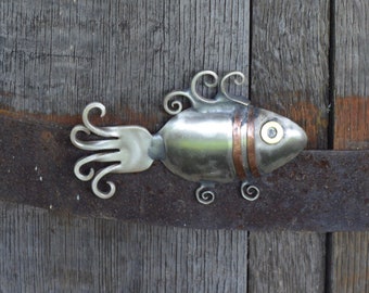 Spoon Fish Hanging Silverware Sculpture Metal Animal Handmade