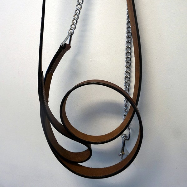 New! Leather and chain Dog lead Leash -7.5 Ft including lead chain.