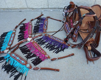 Western Med Ol Tooled Saddle Dog Toy Souvenir Costume 6/" Pink Blue Purple Black