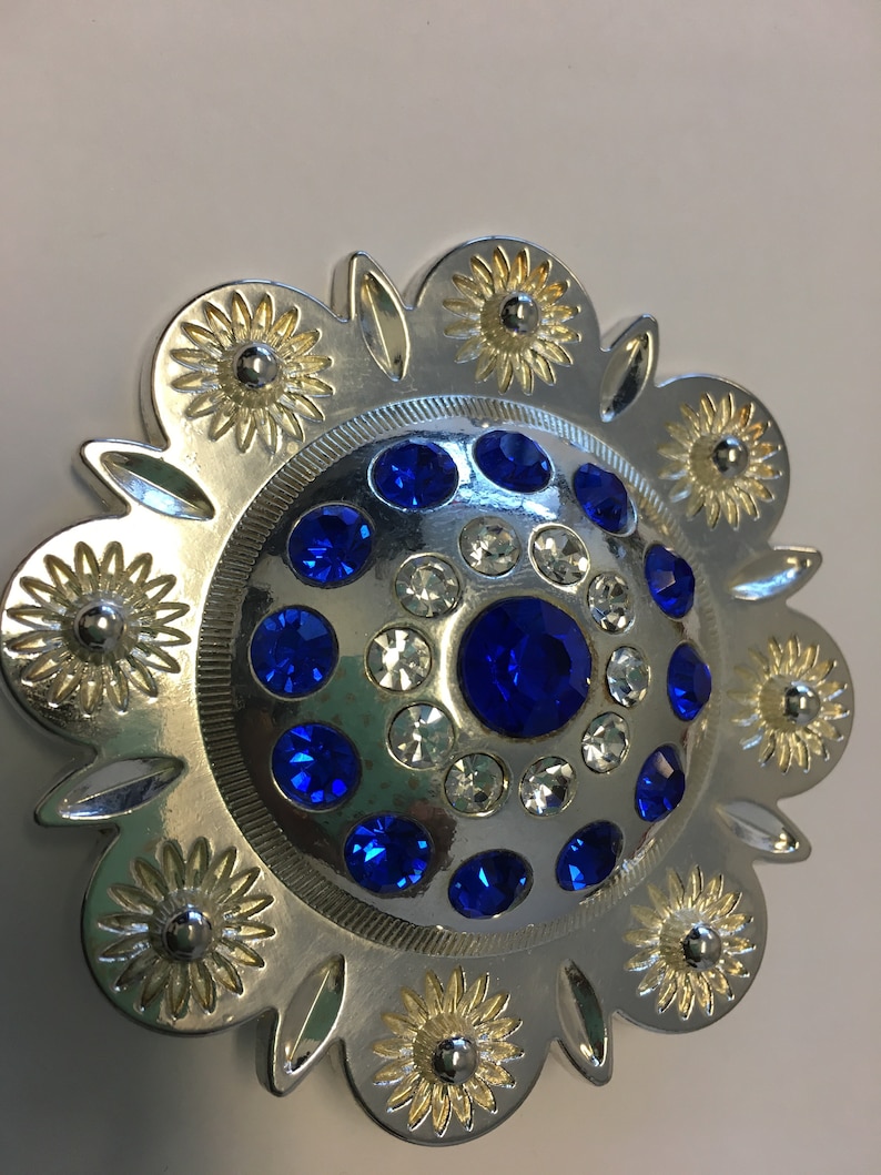 Western Conchos for Saddles 1 screw back!- 1 pc Spur strap /& Other Projects Berry Royal Blue 3\u201d Bridle Leather