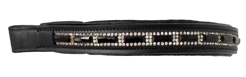 Padded Black Leather 12 For English PONY Bridle:New rectangular Black Color crystals Super Shinny Bedazzled Brow Band