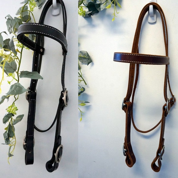 Leather Western XL Small Draft Horse Headstall-Oil Pull up Leather- Black Brown Medium Oil