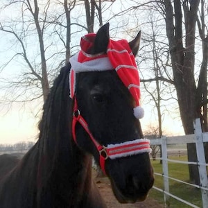 Popular Christmas Holiday collection for your Horse! Show Parades Etc: Red & White accessories-Halter Horse Cap Lead Leg Wraps Halter Wraps