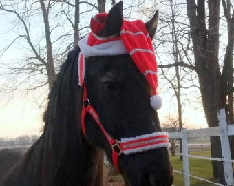 Popular Christmas Holiday collection for your Horse! Show Parades Etc: Red & White accessories-Halter Horse Cap Lead Leg Wraps Halter Wraps