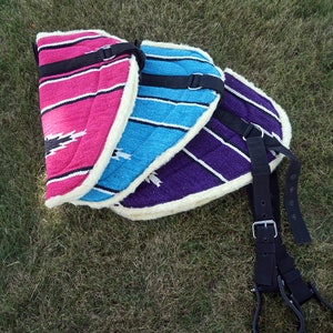 Navajo Canvas Bareback Pad- English Western 2 sizes: Adult Or kids youth Horse/ Pony bareback w/girth- 3 pretty colors Pink Purple Turq/Teal