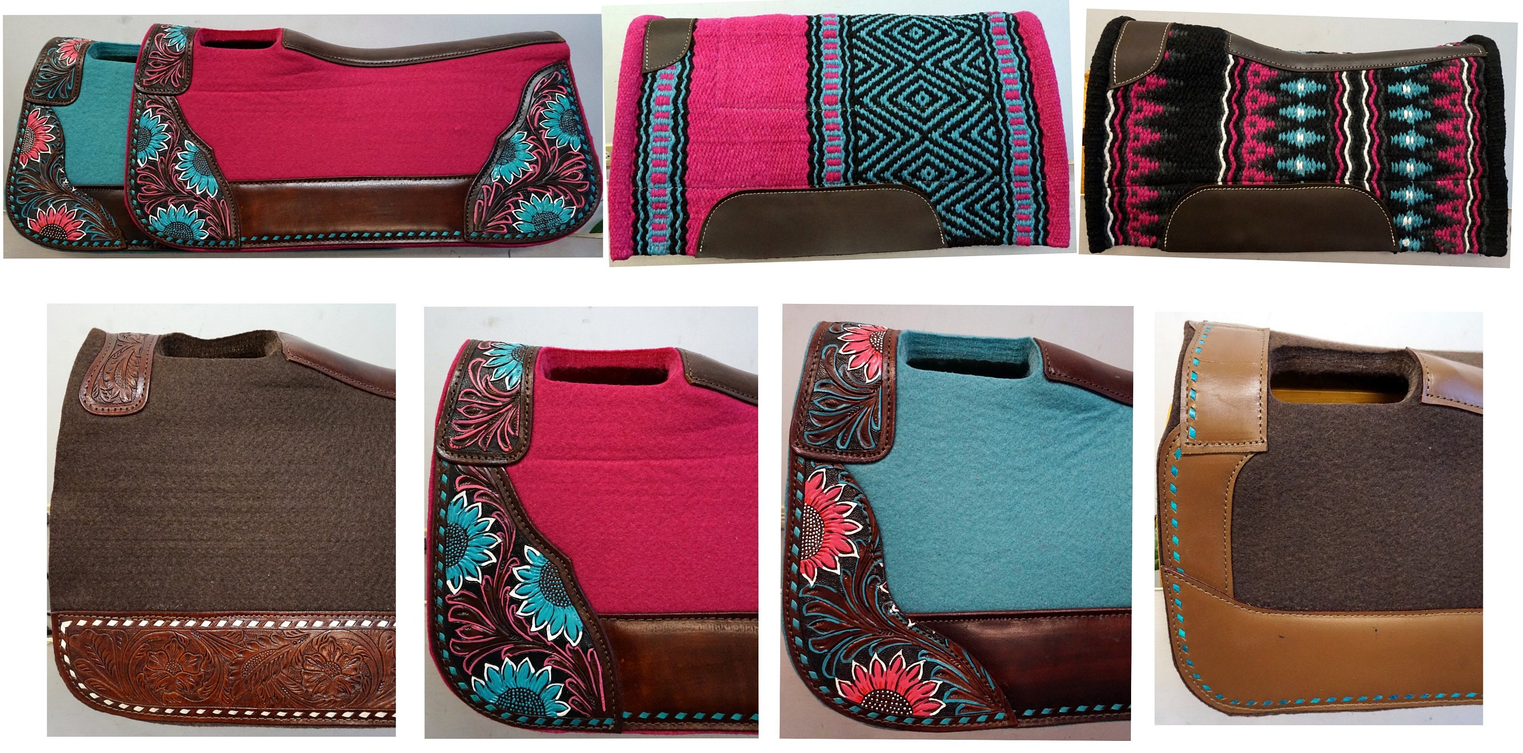 Unique Accents! Western pad for youth & kids saddle- 24x24 Or 27x28" Or 28x30" Felt pads Tooled Painted trims-Floral accents Leather wears!