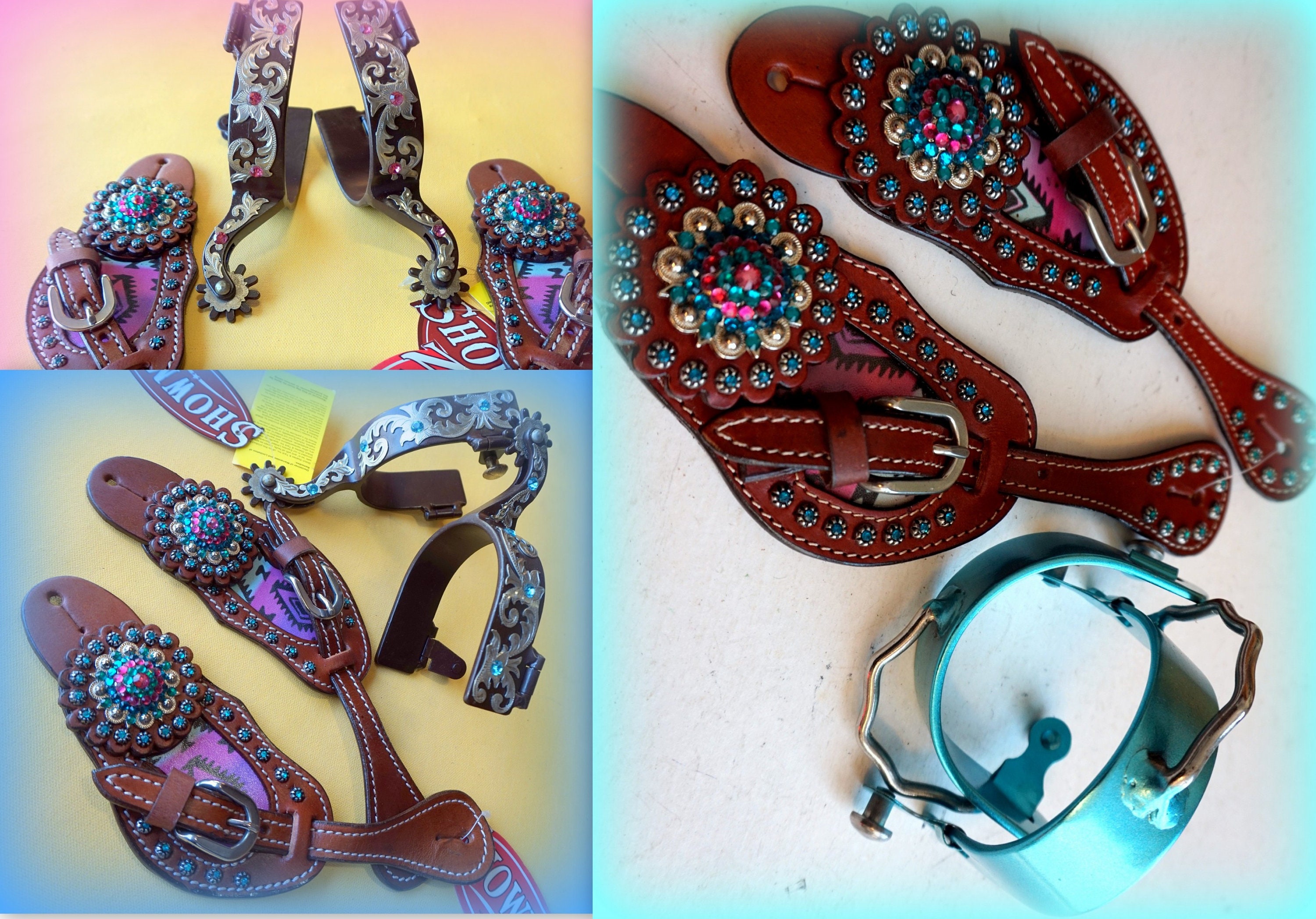 Youth/ladies Spur Straps in Med Oil Leather W/super Bling Etsy