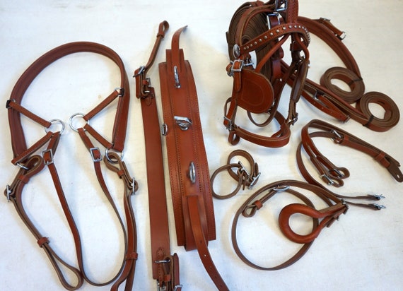 Tan Sz A Or Sz B- Mini Sh. Pony Harness-Driving cart Full set of harness- Bridle+ Breast-collar+ Breeching+ Saddle w/girth Popular Harness!