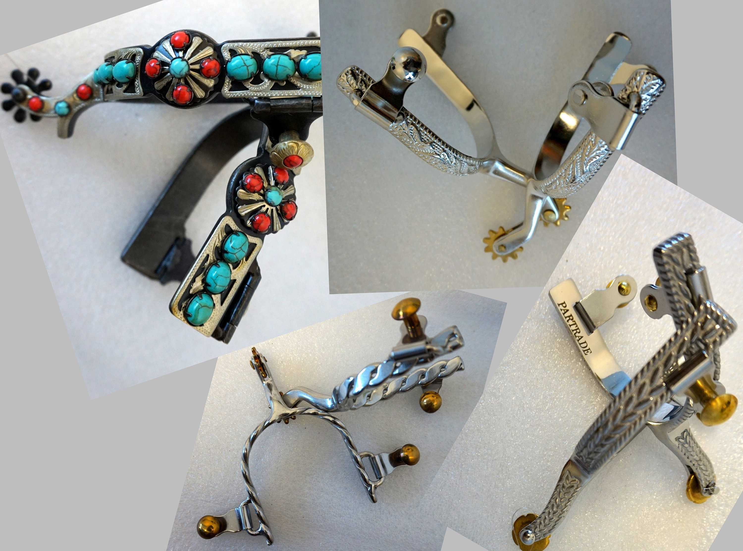 Assorted variety of SPURS- Youth Ladies- 2.5" to 3.5" Filigree Engraved Bumper Traditional Crystal accents studs...