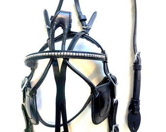 Horse Or Cob Pony Or Mini - quality Black w/studded-2 Styles Accents Harness Bridle only W/Over check. XL WB Horse Bridle-NO over check.