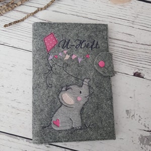 U-Heft Hülle, Filz, personalisiert bestickt, U-Pass-Hülle, U-Heft-Hülle, Elefant