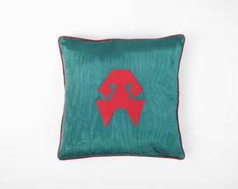 Travesseiro de seda verde 16x16, travesseiro de seda verde, travesseiro bordado com as mãos nos quadris, almofada de seda verde, travesseiro Kutnu, fronha decorativa
