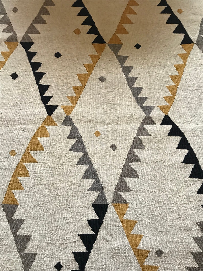 Handwoven kilim rug, Bohemian floor rug, Authentic carpet, Vintage Turkish kilim, Scandivanian design, Monochrome interior design image 4