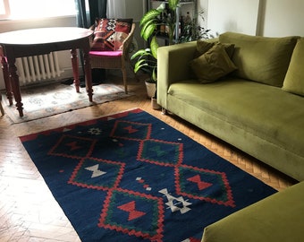 Vintage kilim rug, Bohemian floor carpet, Vintage Turkish carpet, Rustic interior design, Handwoven tribal rug, Minimalist home decor