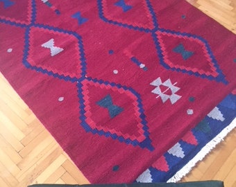 Red carpet, Tribal kilim rug, Authentic floor rug, Bohemian interior design, Rustic style, Christmas spirit