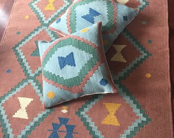 Vintage Turkish rug, Bohemian floor kilim, Pink carpet, Colorful interior design, Handwoven carpet, Soft home decor