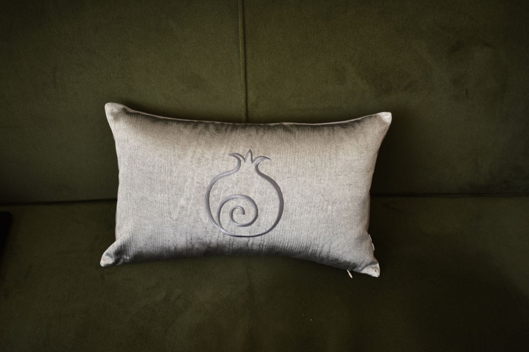 Pillow With Pomegranate Symbol, Kutnu Silk Cushion With Embroidery