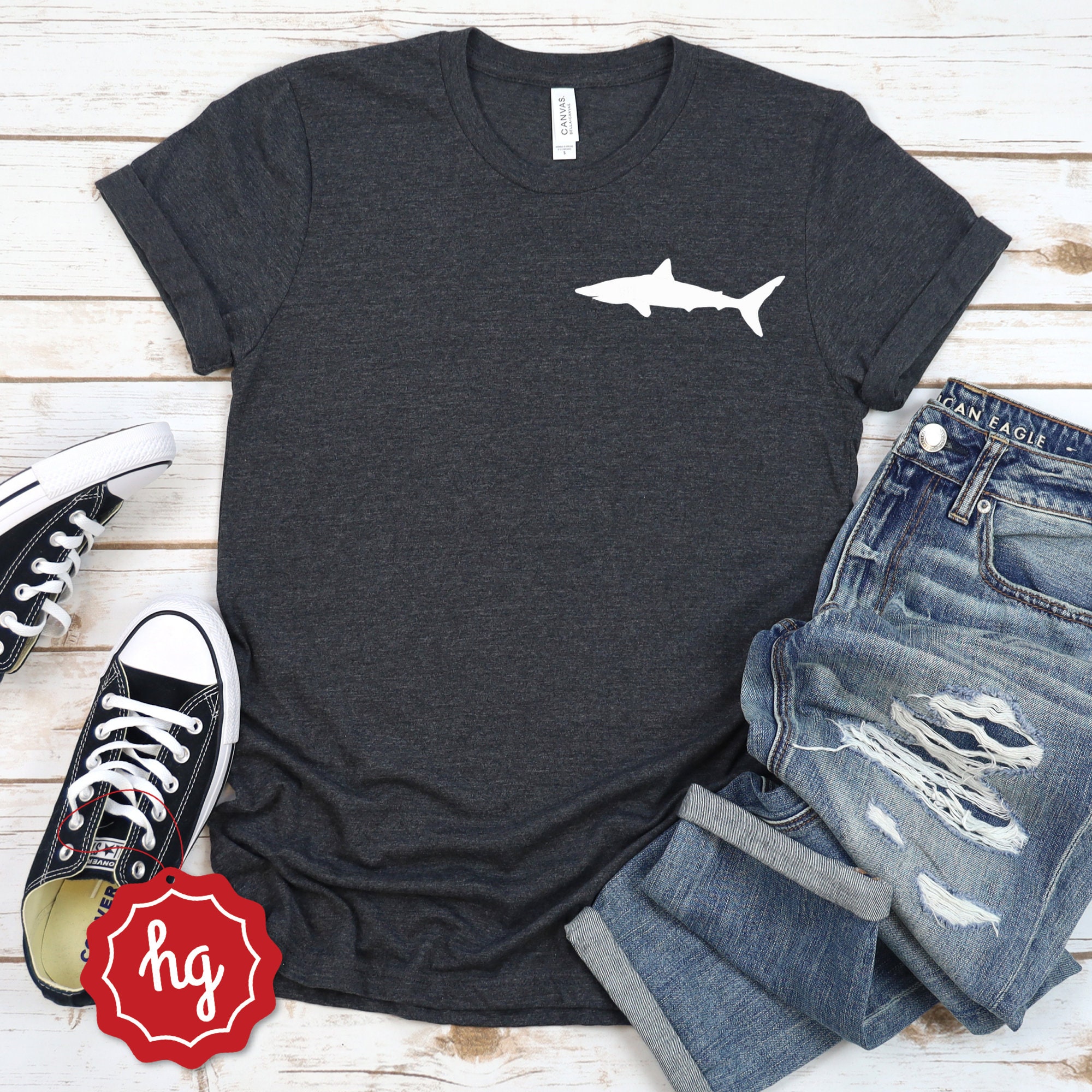 Shark Shirt Cute Shark Pocket Shirt Cute Shark Shirt Cute Etsy