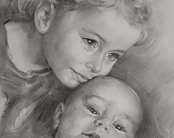 Digital portrait drawing based on a photo of two people on A3, ideal gift idea for all occasions