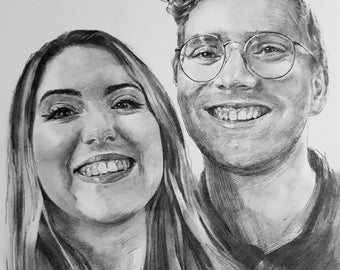 Portrait drawing after photo original of two persons on Din A3, ideal gift idea for all occasions