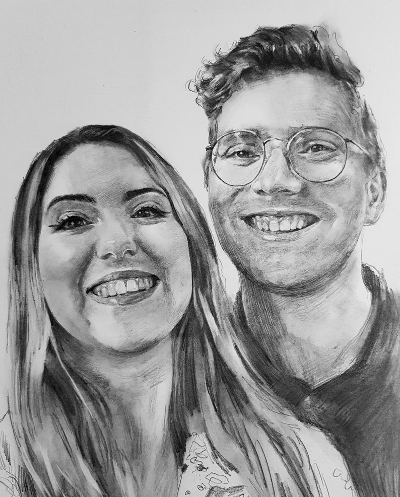 A3 Porträtzeichnung nach Fotovorlage von 2 Personen ,Ideale Geschenk-Idee für Alle Gelegenheiten Bild 1