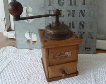 ancien, beau moulin à café en bois, L & C Lehnartz, moulin à bois, moulin à café, décoration Brocante, décoration vintage