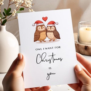 Il gufo che voglio per Natale sei tu - Biglietto di auguri di Natale per marito, moglie, partner, fidanzato, fidanzata - Biglietto di auguri romantico per le feste per lei e lui